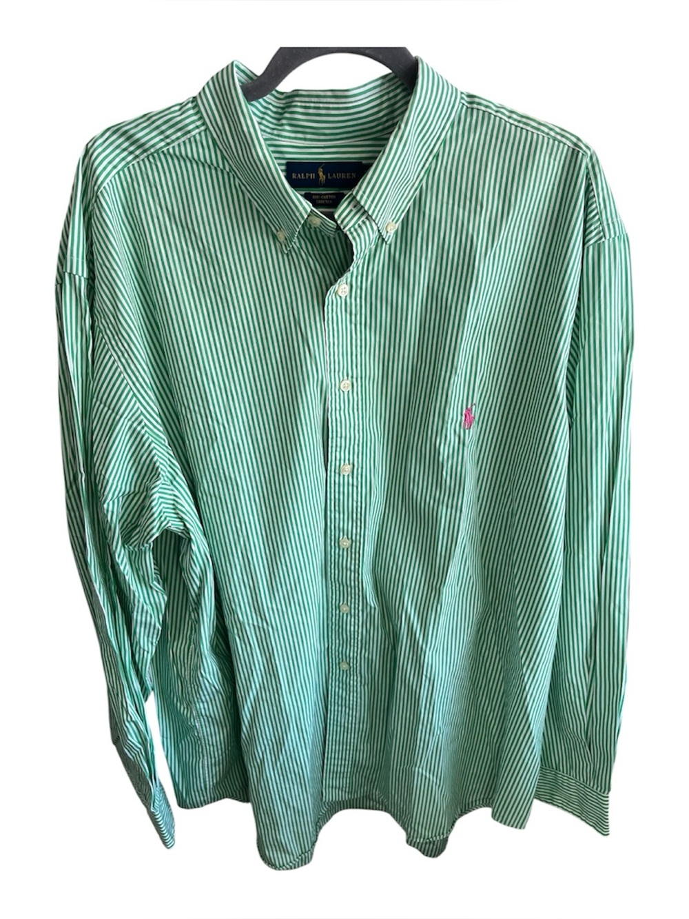 Ralph Lauren 100% cotton Stretch button down Green vertical Stripe Size 2XB